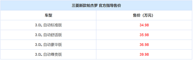 售34.98-39.98万元 新款三菱帕杰罗上市