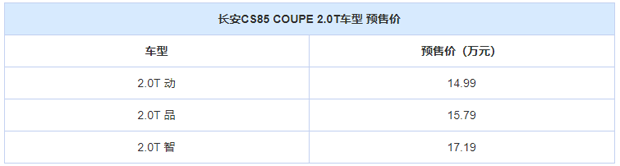 预售14.99万起 CS85 COUPE 3月6日上市