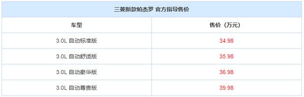 售34.98-39.98万元 三菱新款帕杰罗上市