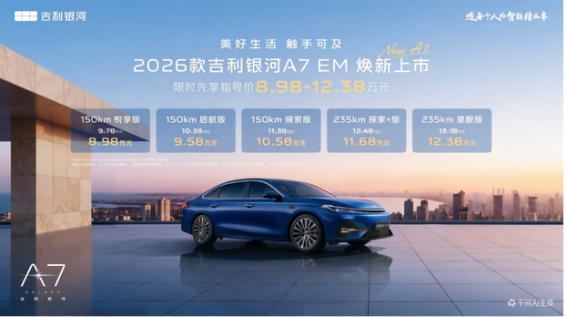 售价8.98万起 吉利银河A7双车 苏州正式上市